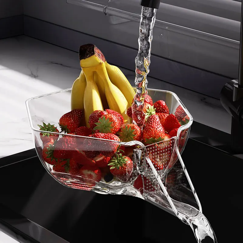 

Kitchen Drain Basket Rice Sieve Colander Tray Plastic Strainer Basket Transparent Fruit Vegetable Drain Bowl Kitchen Accessories