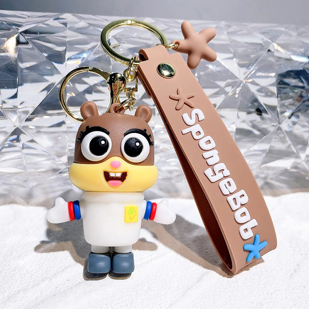 SpongeBobs Cute Keychain Kids Bags Kawaii Pendant Car Key Ring Fashion Decoration Accessories Children Classic Toy Birthday Gift