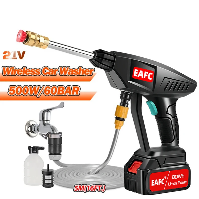 전기 자동차 디테일링 스프레이 1.5L 폼 분무기와 클리너, 세차 포머, 고압 세차 용품 9 충전식 고압 세차 건, 전기 물총 거품 기계, 21V 마키타 배터리용, 21V, 500W, 60BAR