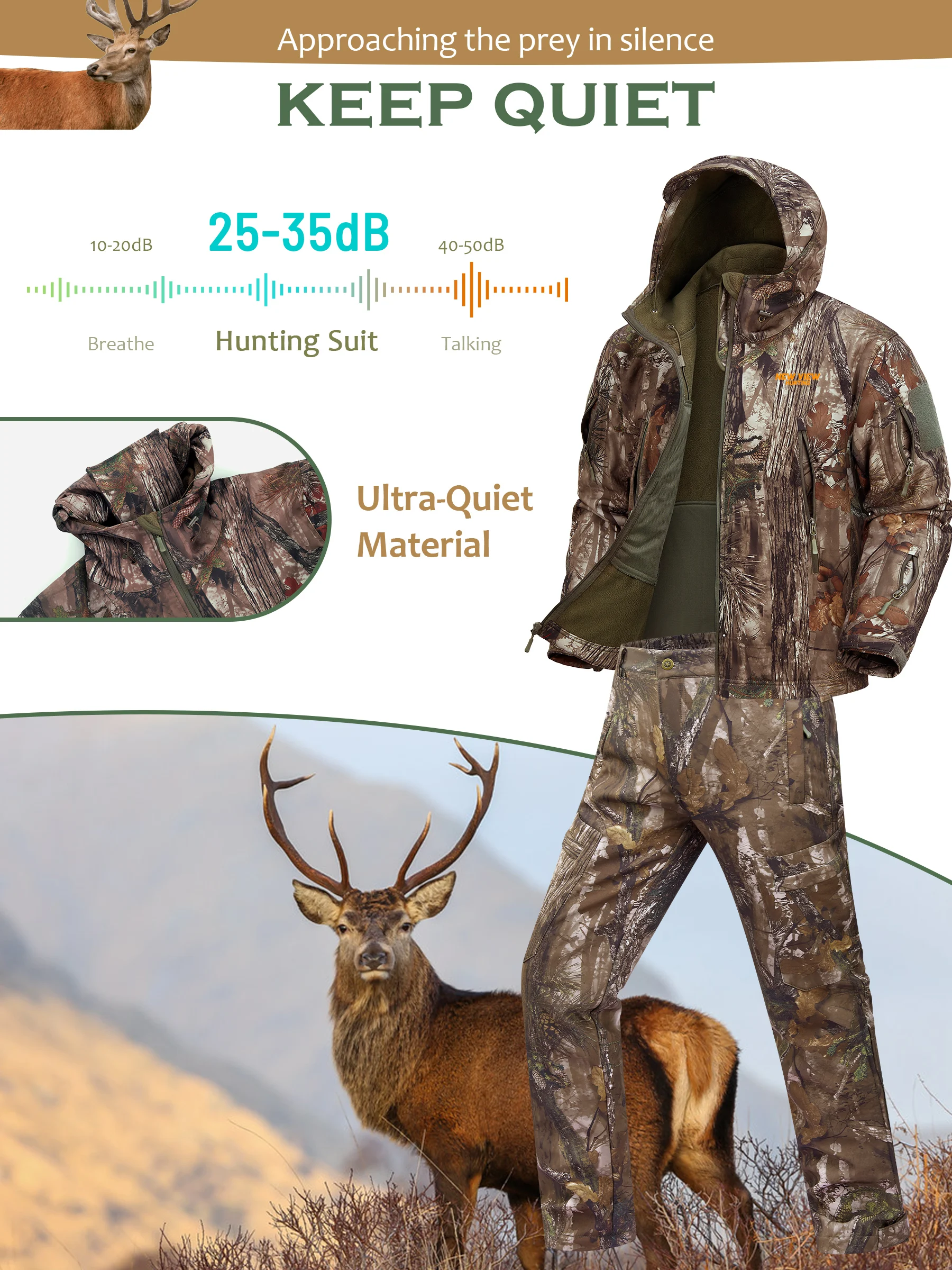Camo Hunting Suit for Men - Water-Resistant Jacket and Pants with Warm Fleece Lining, Ideal for Cold Weather Hunting image 5