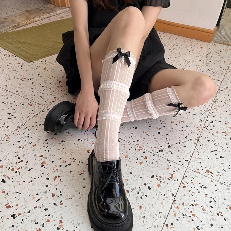 

Галстук-бабочка, чулок, галстук-бабочка, ажурные длинные носки до колена для женщин и девочек 37JB