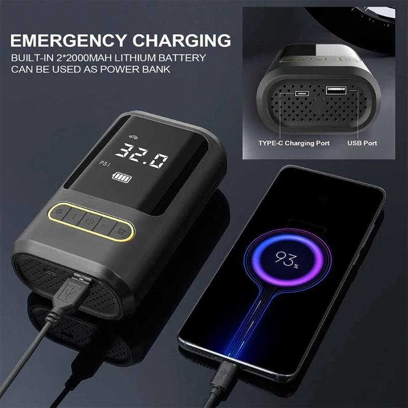 Tire Inflator Portable Air Compressor for Car with Digital Pressure Gauge LED Light Mini Rechargeable Electric Air Pump H9EE