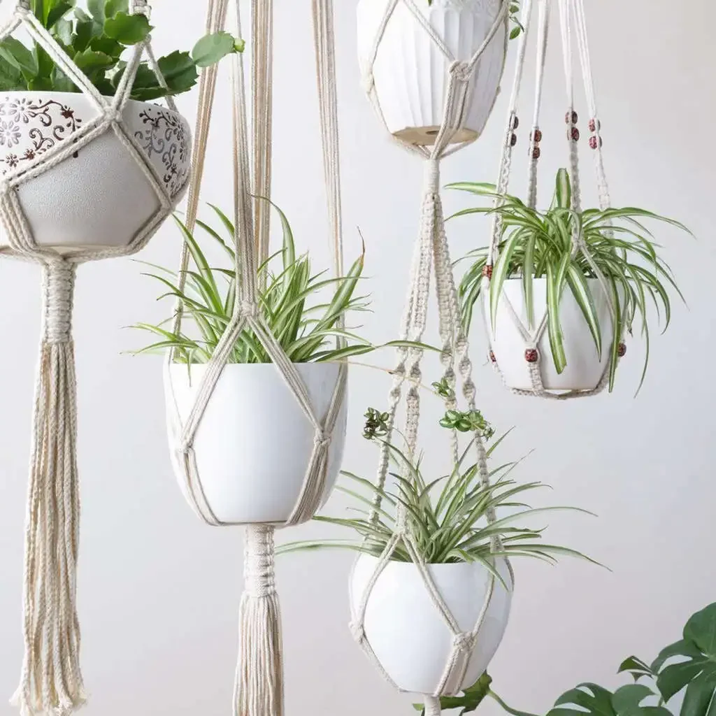 Colgadores de macramé para plantas, paquete de 4, en diferentes diseños,  soporte de planta colgante de pared de interior hecho a mano, Boh moderno -  AliExpress, image size:1024x1024
