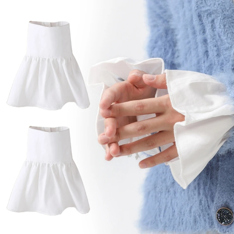Sweater Decorative Ruffle Sleeves Girls False Pleated Wrist Cuffs for Women Dress Coat Shirt Cuffs Accessoriy
