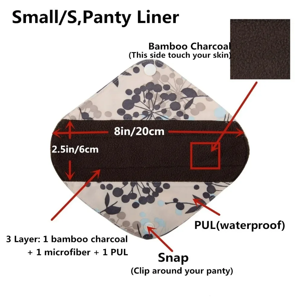 [Sigzagor] 1 Small S Panty Liner Bamboo Charcoal Menstrual Sanitary Mama Cloth Pad Reusable Washable 8in 20cm 26 Prints
