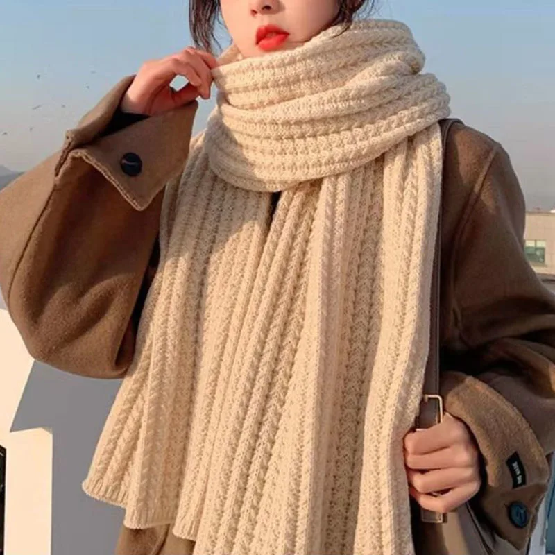 

Korean Scarves For Women In Autumn And Winter Thickened Thermal Knitted Scarf Ladies Scarf Long Size Warmer Scarves Gifts
