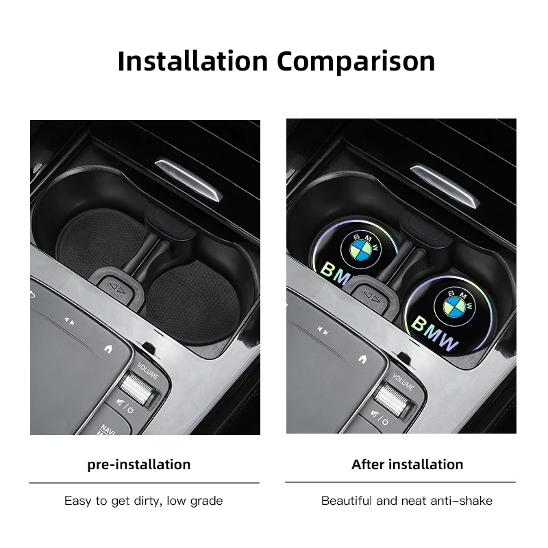 2개 자동차 엠블럼 컵받침 컬러 미끄럼 방지 매트 (BMW M E46 E90 E60 F30 G20 X1 X2 X3 X4 X5 X6 X7 i3 i4 i5 i7 M2 M4 용)