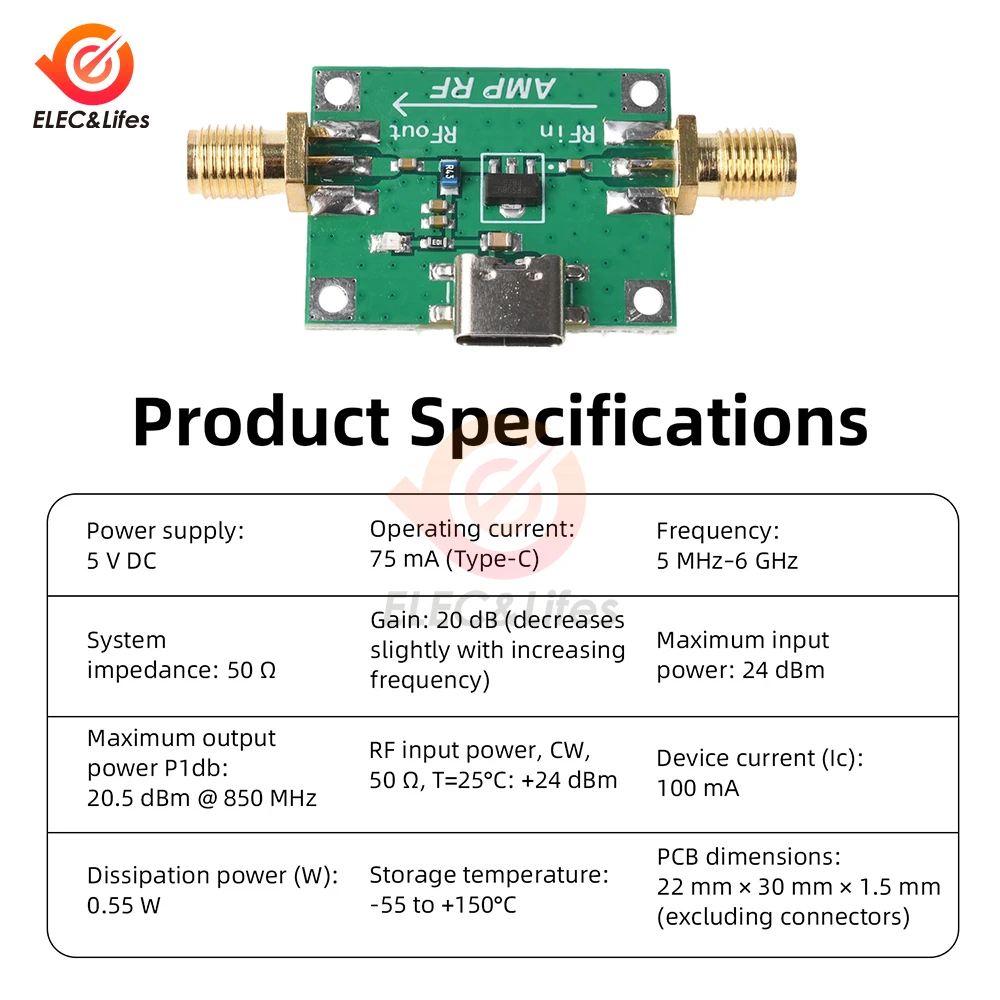 SBB5089 오리지널 칩 RF 증폭기 5MHz-6GHz 광대역 20dB 게인 5V 무선 통신 RF 테스트 및 신호 전송용