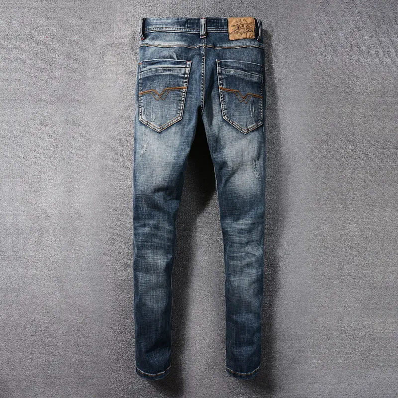 Fashionable New Men's Jeans Elastic Retro Blue Tight Split Jeans Designer Hip Hop Brand Pants hombre