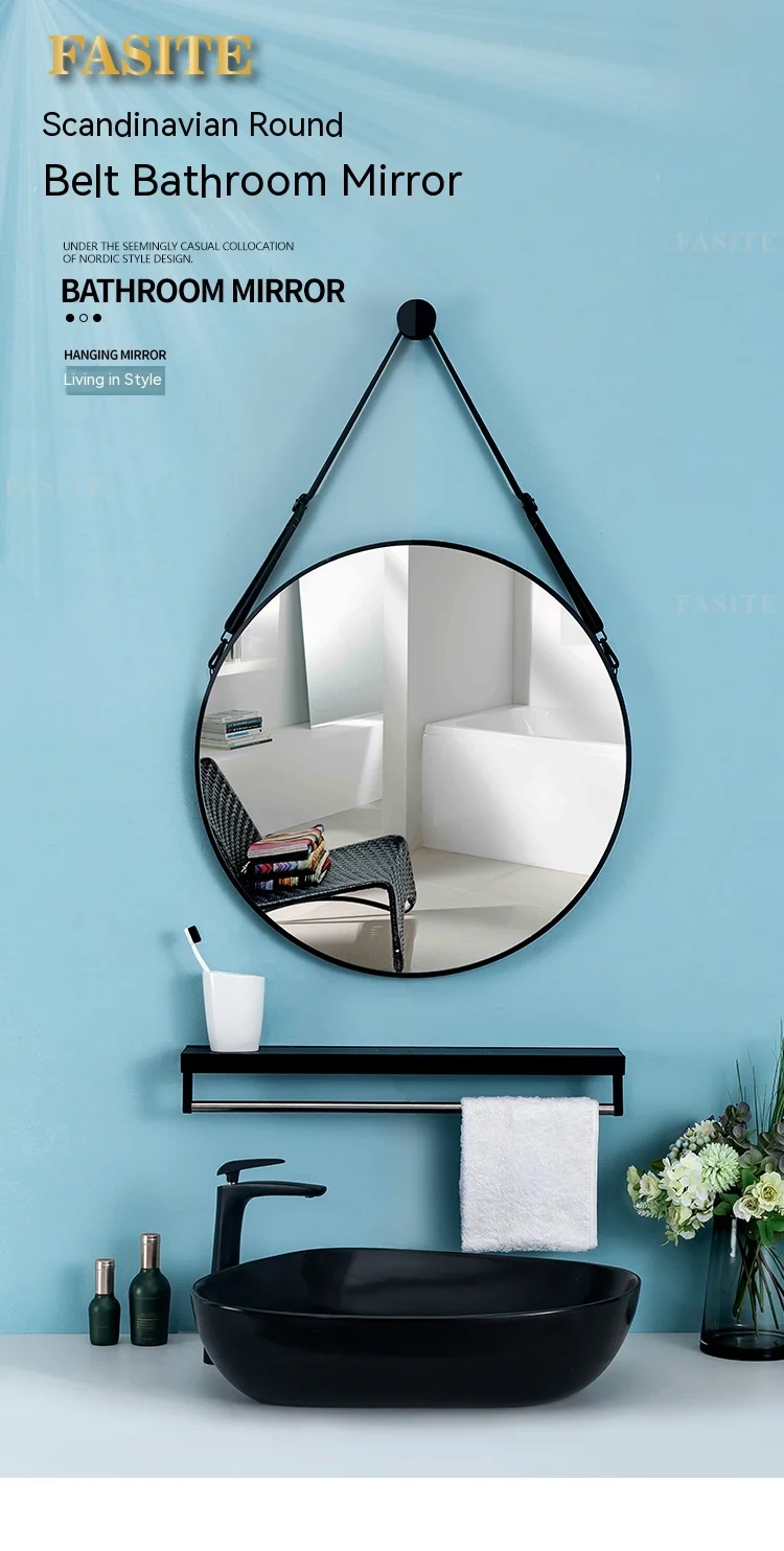 Description Picture 2 of itemNordic Bathroom Mirror Round Wall Mount Mirror Hanging Ornament Salon Bathroom Decor Mirror Safety Explosion-proof