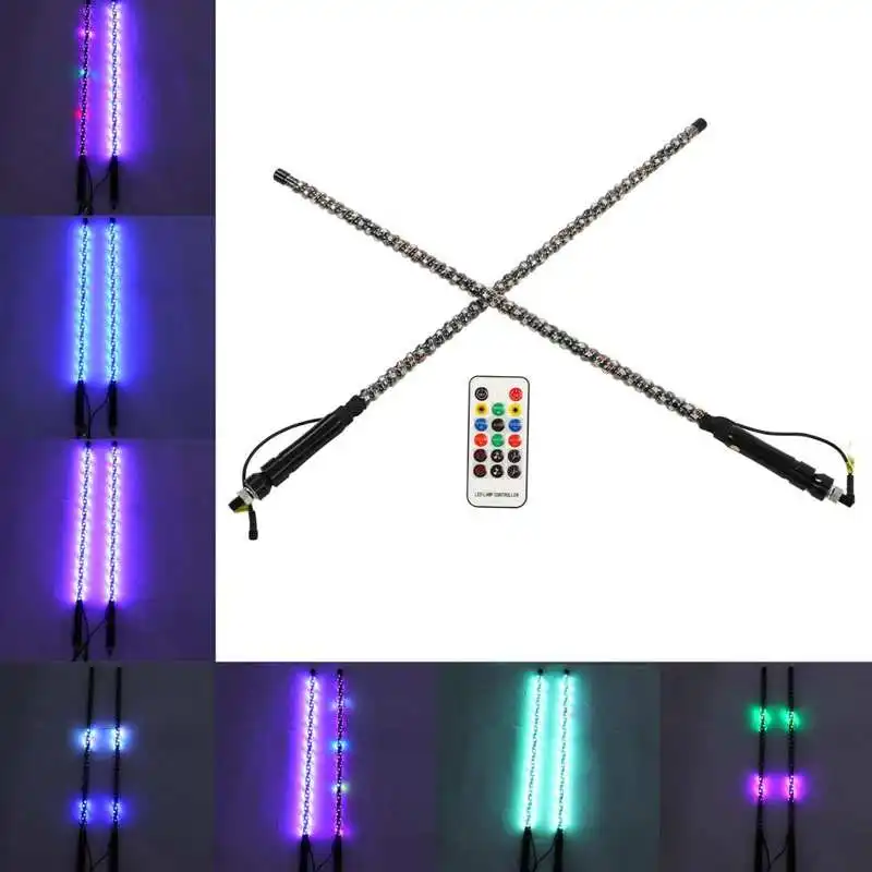 

2Pcs LED Whip Lights Changeable 20 Colors Waterproof Off Roaded Flagpole RGB Atmosphere Light with Remote Controller Flag