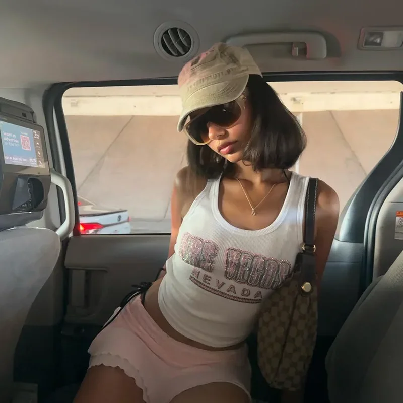 Y2k Accessories Summer Outfit Slim Fit Streetwear Casual Ropa De Mujer Hot Drilling Cute Tops White Tank Top Women Edgy Clothes