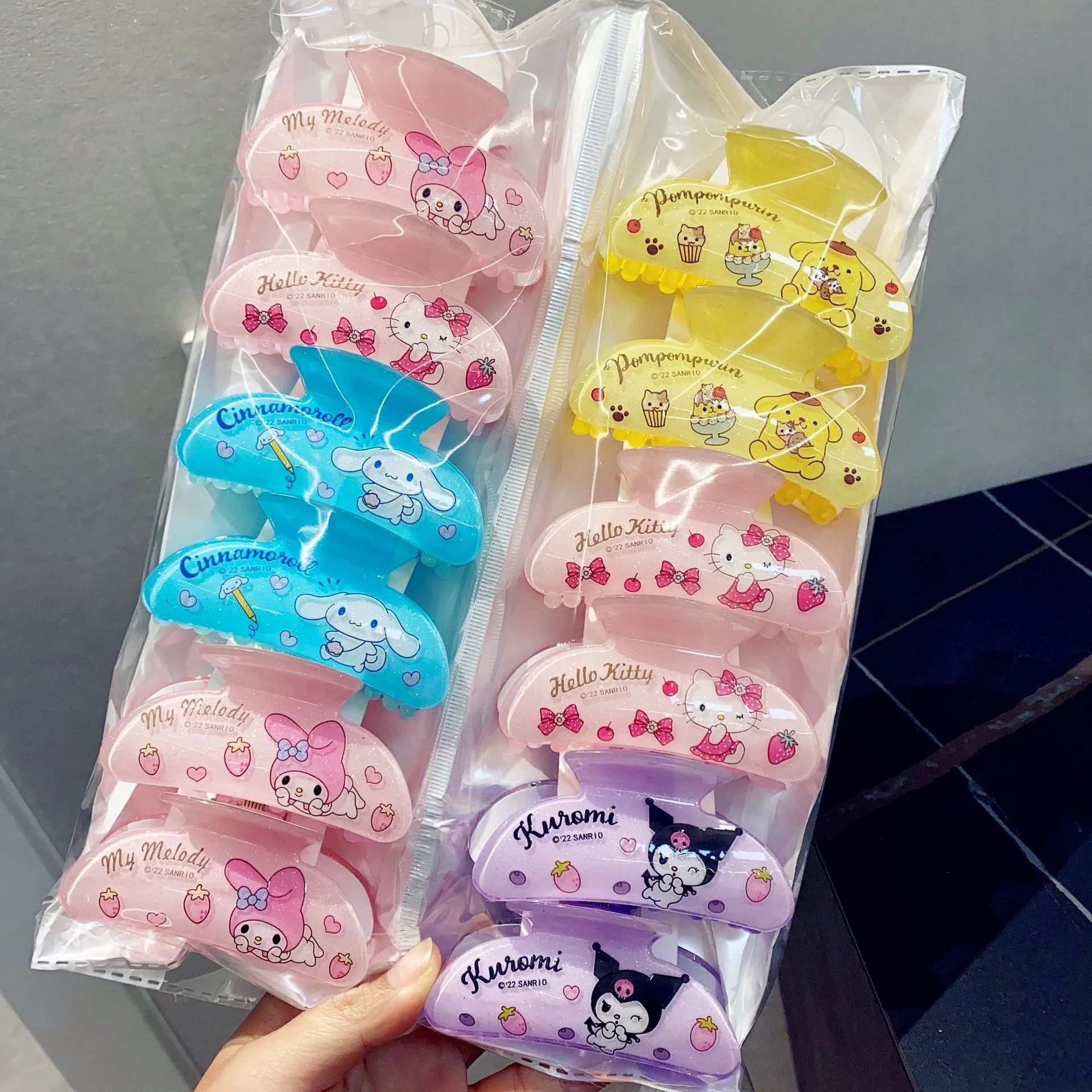 12Pcs/set Kawaii Sanrio Hair Clip Cartoon Kuromi Kt Hair Catch Head Dress Student Ornament Hair Accessories Girl Birthday Gift