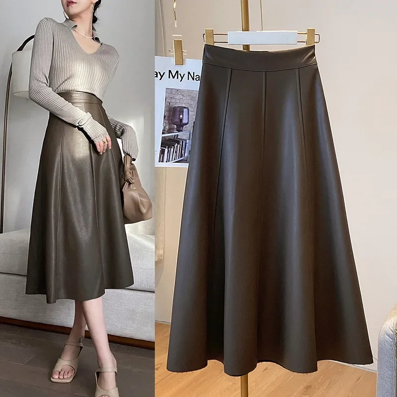 

Women Skirt Gothic Fall Winter Style Design Sense French Leisure Royal Sister Retro High Waist Slim PU Leather Half Length Skirt