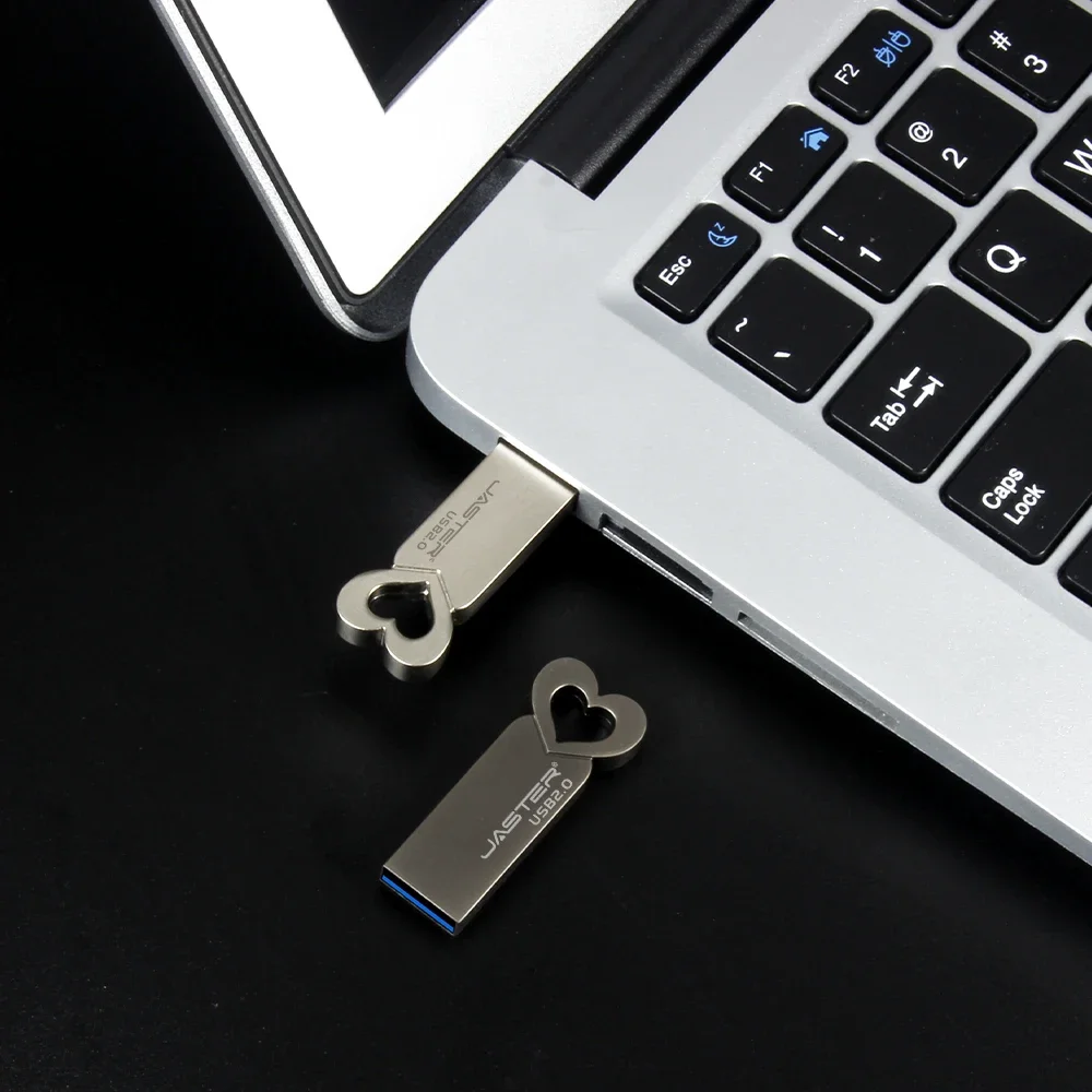 JASTER High Speed USB Flash Drives 64GB 100% Real Capacity Pen Drive 32GB Mini Heart Metal Memory Stick Creative Business Gifts