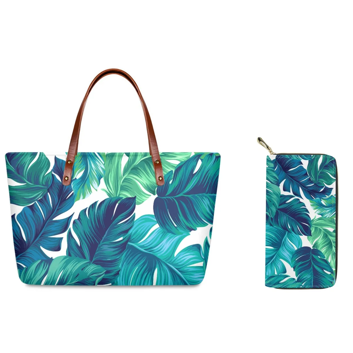 Forudesigns Trendy Handbag Combination Clutch Wallet Monstera Leaf Tropical Plant Designs Handbag Ladies Fashion Simple