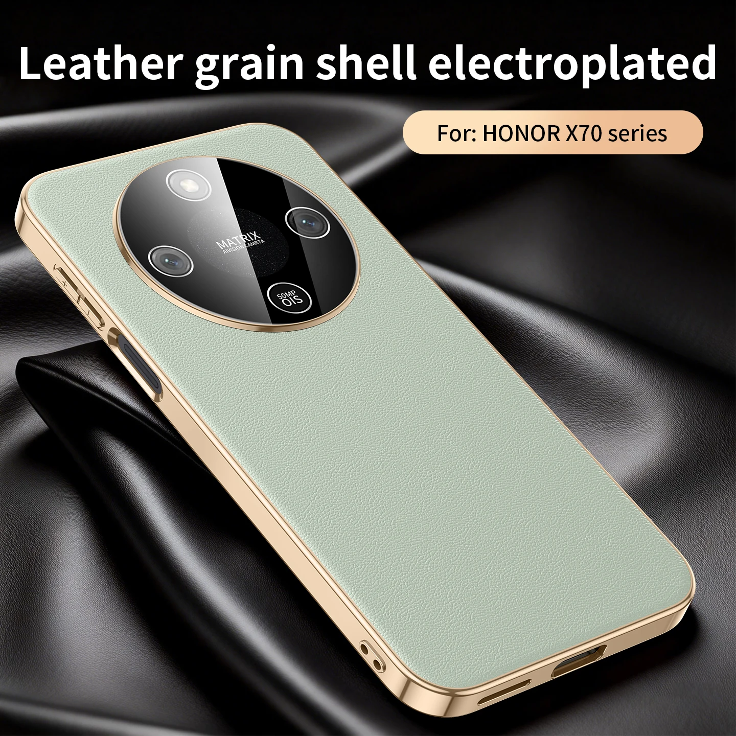 Luxury Plated Leather Texture Shockproof Phone Case with Camera Lens Protection