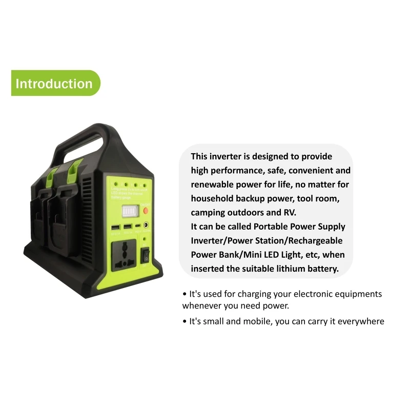 300W Inverter For DeWalt For Makita Milwaukee 18v Battery To AC 110V 220V USB PD3.0 Tpye-C Outdoor Battery Inverter With Light