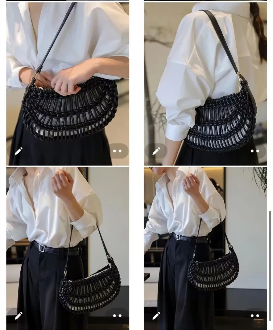 Fashion Casua Tote Bags Solid Color Hand-Woven pu leather Bag Patchwork Women Shoulder Bags Summer Beach Handbags Purses