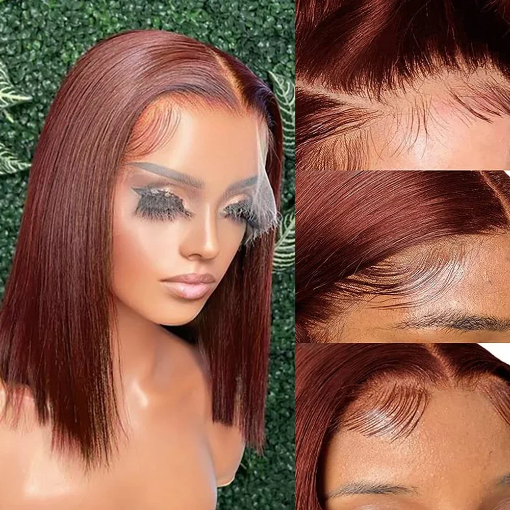 Bob 10 16 Inch reddish brown 13x4 Lace Front Human Hair straight 13x6 Lace Frontal Wig Brazilian 180 200 density For Women