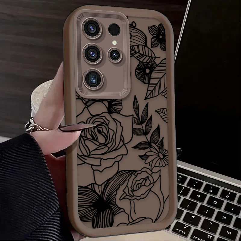 Retro Black Flower Phone Case - Stylish Protective Cover