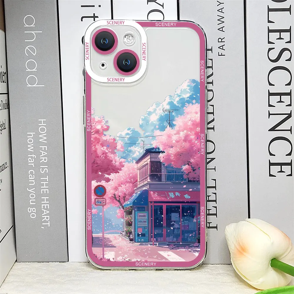 Japanese Cherry Blossom Clear Soft Phone Case - Scenic Landscape Design