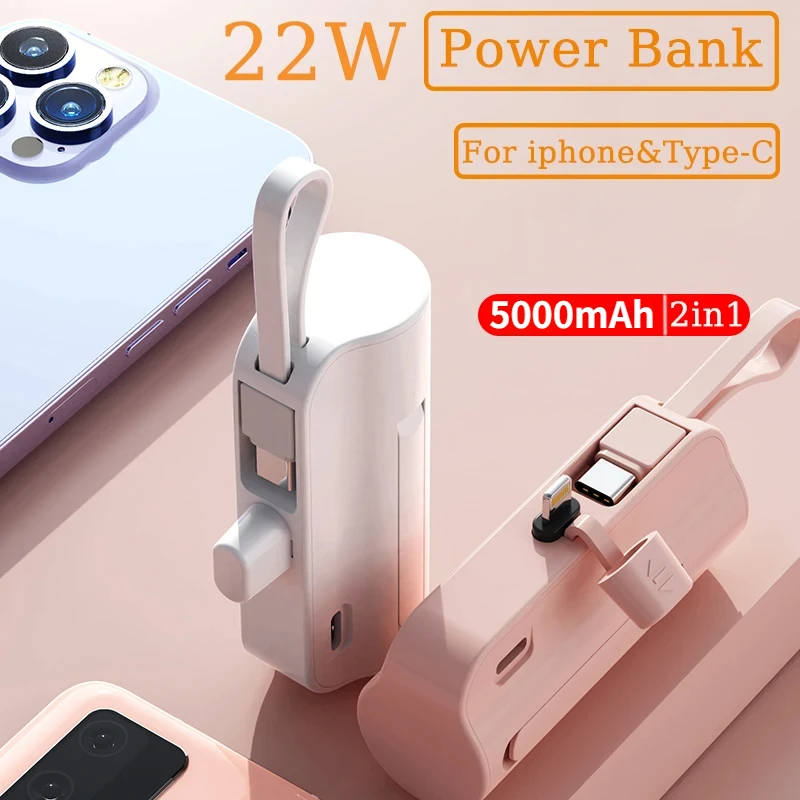 

5000mAh Mini Portable Power Bank External Battery Plug Play Power Bank Type C Fast Effective Charger for IPhone 14 15 Pro Max