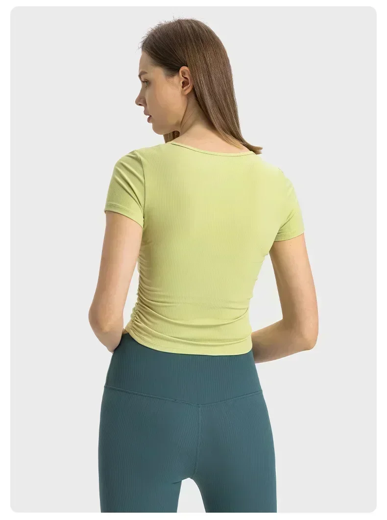 Lemon Women Sport Short Sleeve Shirt All it Takes High Elasticity Ribbing Fabric T-shirt Quick Drying Running Fitness Yoga Top