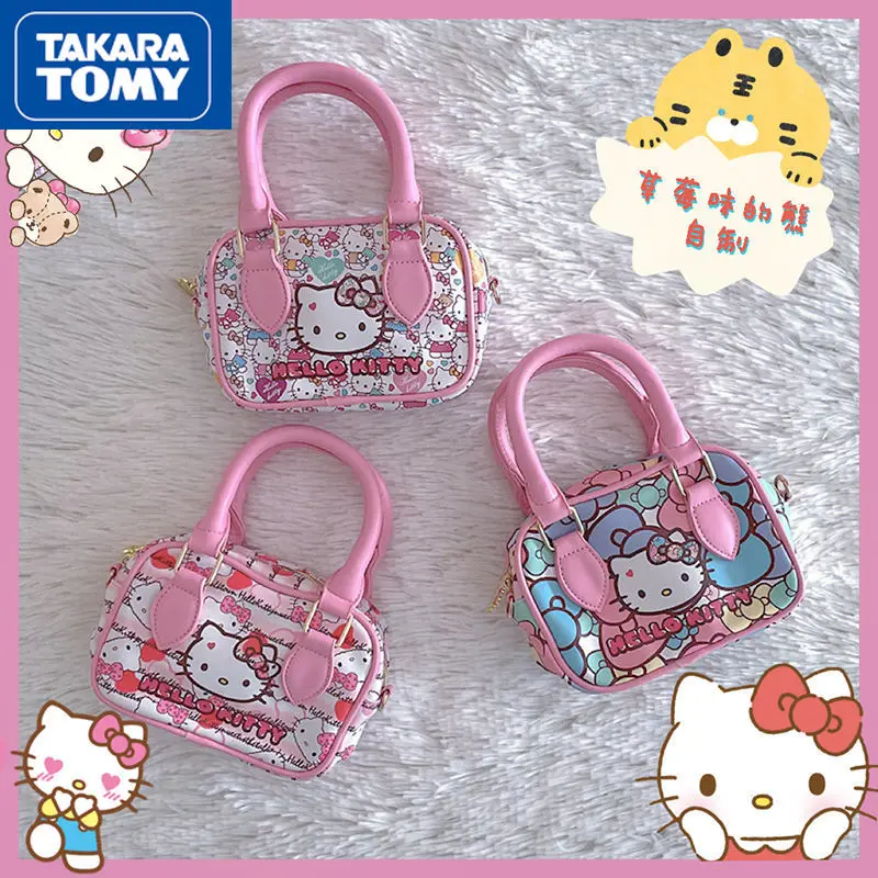 

TAKARA TOMY Hello Kitty New Girl Cute Small Large-capacity Handbag Student Sweet Cartoon Print Zipper Messenger Bag