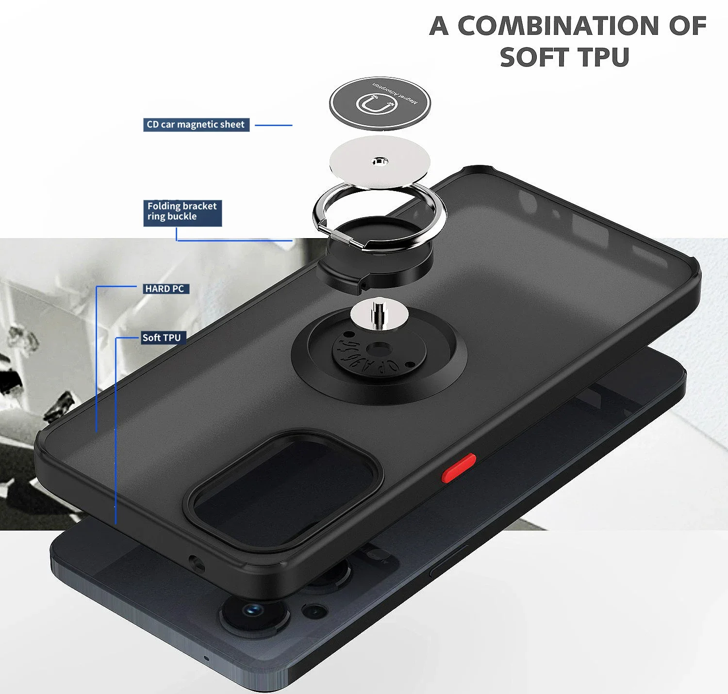 Matte Shockproof Phone Case with Magnetic Ring Stand Holder