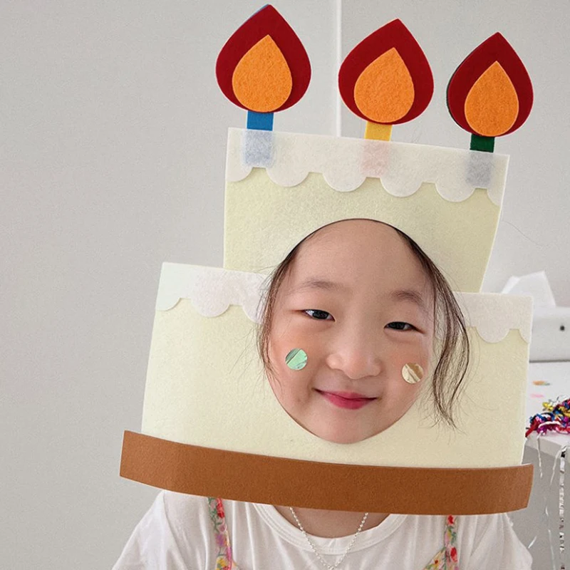 재미있는 생일 파티 용품, 인스 펠트 생일 모자, 밧줄이 달린 창의적인 파티 모자, 어린이 파티 모자, 파티 사진 소품