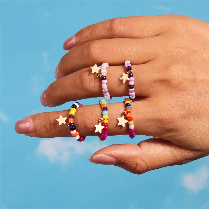 New Korean Colorful Bohemia Small Flower Rings Sets Handmade