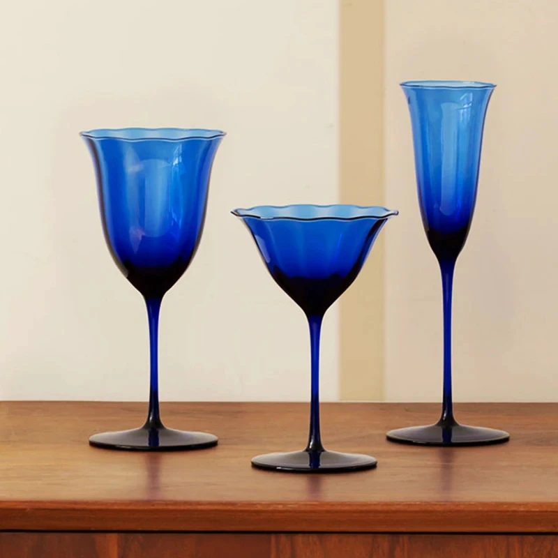 Sapphire Blue Wine Glasses Goblets niche Flowers Red Wine Glasses Crystal Glass Cocktails Martini Cup