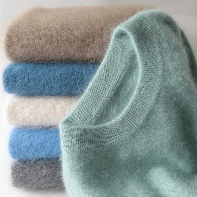 

Men's 100% Pure Mink Cashmere Sweater O-Neck Pullovers Knit Large Size Mink Sweater Winter New Tops Long Sleeve High-End Jumpers