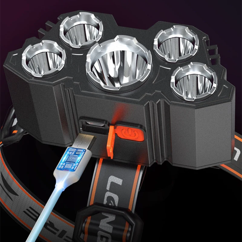 Powerful 5 LED Headlamp USB Rechargeable Headlamps Waterproof Headlight Head Torch Outdoor Portable Head Lamp New