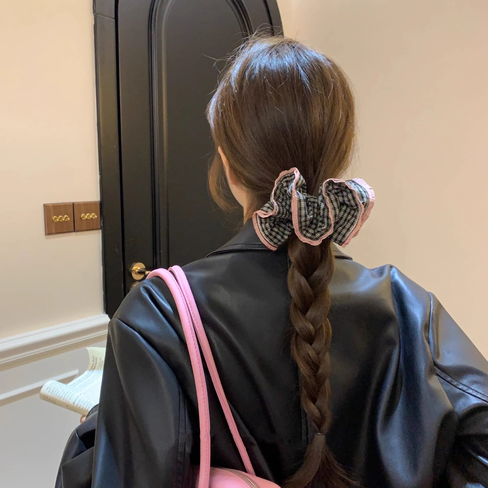 Damen-Haargummis, koreanische Version, kariertes Dickdarm-Haarband, mit exquisitem Design, neuer süßer Stil, Kawaii-Haargummi – Detail 2
