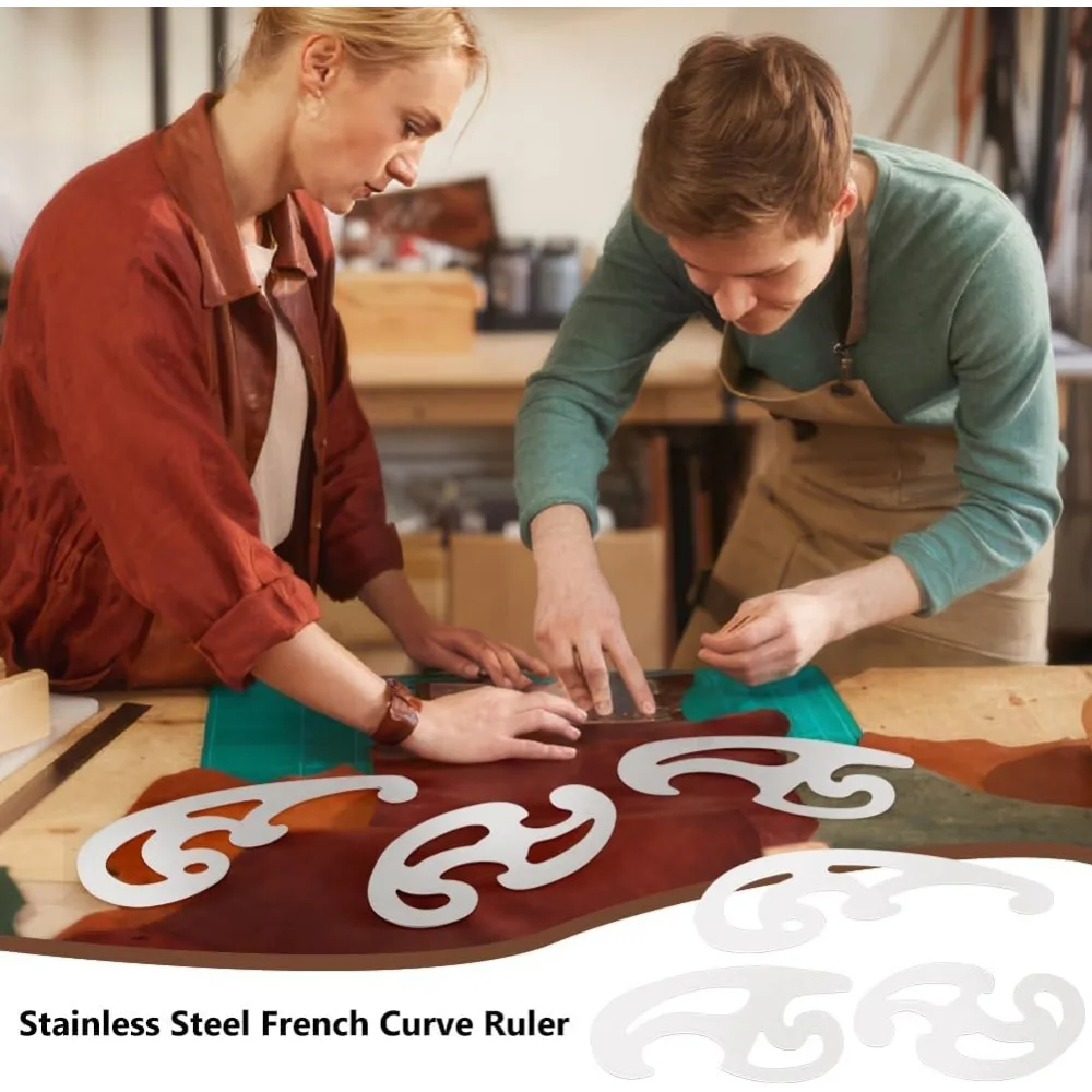 3 Pcs Stainless Steel French Curve Ruler Metal Pattern Ruler Drafting Stencils Drawing Templates Tool for Garment Leather