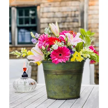 5 Size Galvanized Buckets Rustic Farmhouse Metal Bucket Galvanized Flower Bucket Plants Pot Home Indoor Outdoor Dr Tin Planter 5
