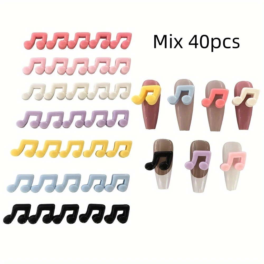 40Pcs 무작위 혼합 신선한 일본 음악 참고 날개 네일 아트 매력 Y2k 도파민 여덟 노트 전화 케이스 라이터 키보드 장식
