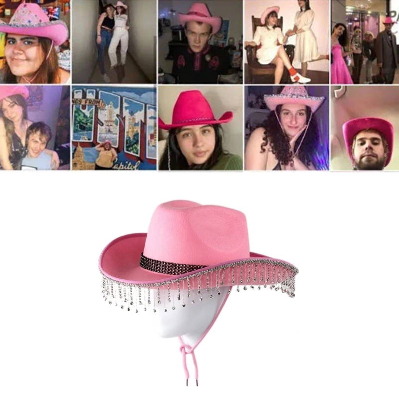 Cowboy Hats Cowgirl Hats Pink West Cowboy Hat Western Cowgirl Women Girls Rhinestones Cowgirl Hat Carnival Party Cap West Costumes for Adults