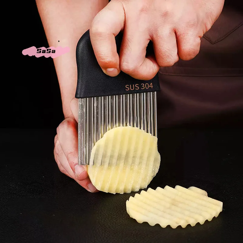 Stainless Steel Potato Chip Slicer Dough Vegetable Fruit Crinkle Wavy Slicer Knife Potato Cutter Chopper French Fry Maker Tool 4