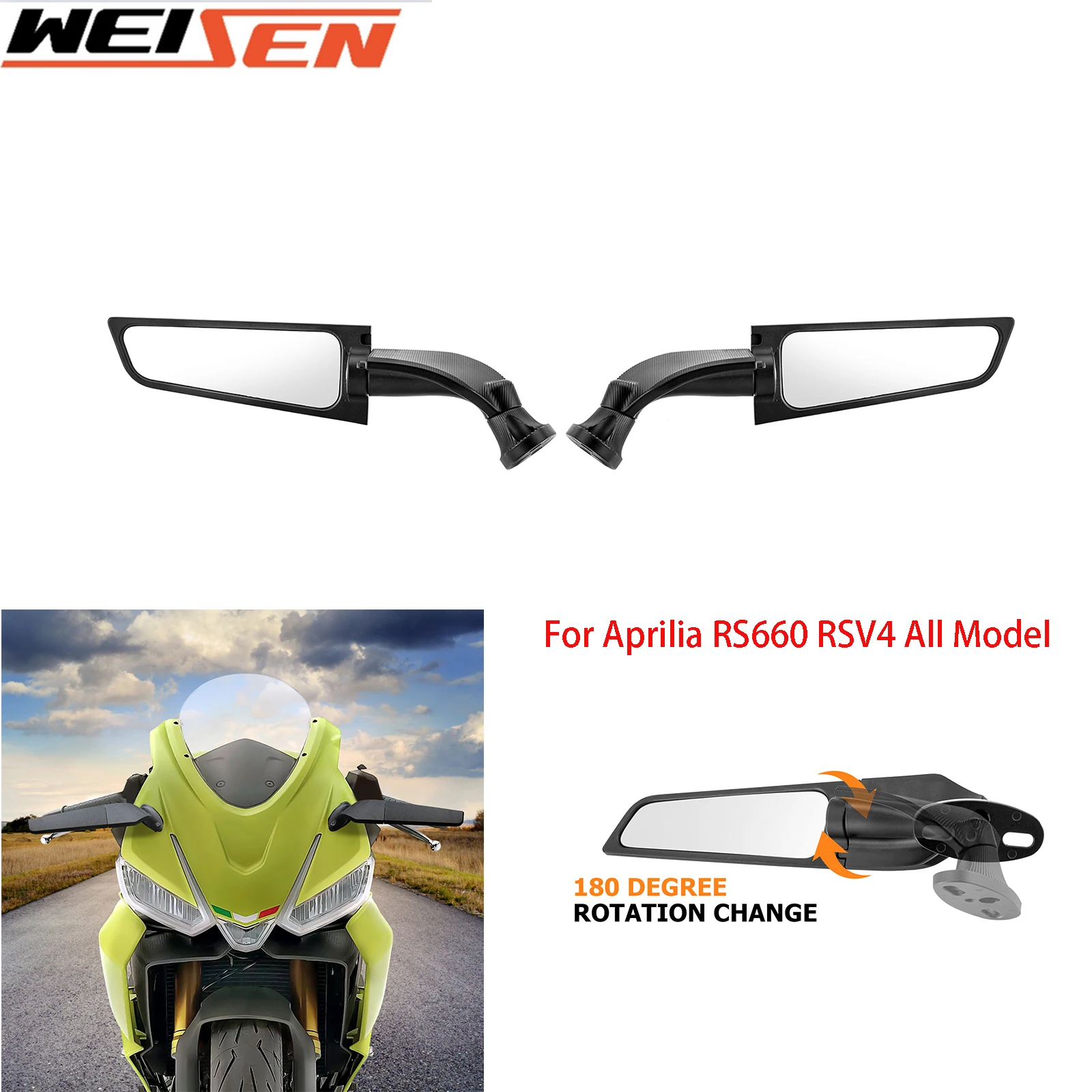 

Motorcycle Bicycle Wind Wing Side Rearview Adjustable Rotating Mirror Black for Aprilia RS660 RSV4 All Model Bike Accessories