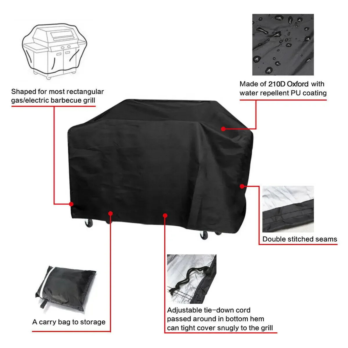 XS-XXXL Heavy Duty Waterproof BBQ Covers Black 210D Oxford Cloth Patio Gas Smoker Grill Barbecue Grill Protector Outdoor Cover patio furniture cover bbq grill cover