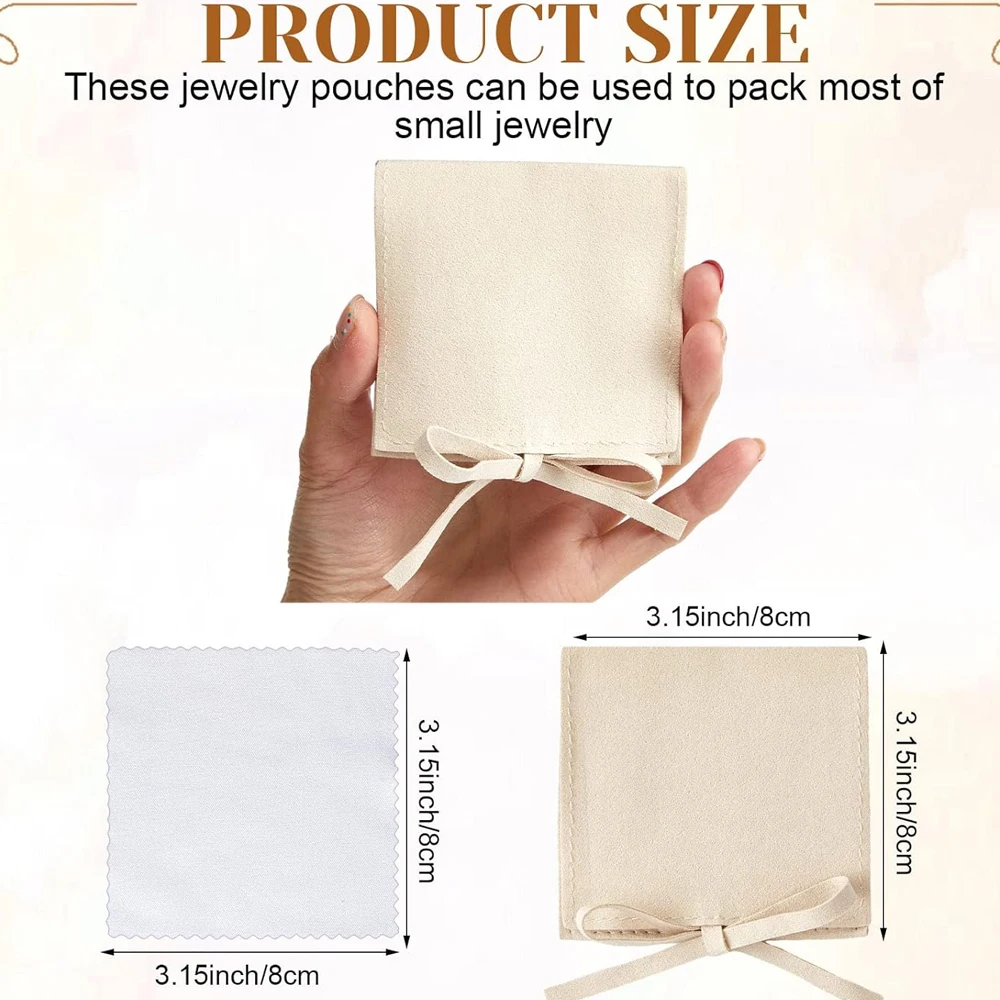 100 Stück Liebliche Mikrofaser-Schmuckbeutel mit Eigenem Logo, 8x8cm, für Ohrringe, Ringe, Schlüssel, Organizer-Tasche mit 8x8cm Poliertuch – Detail 9