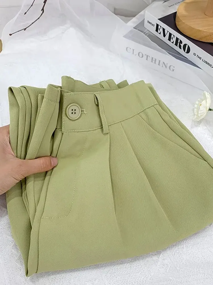 Baggy Office Ladies Suits Thin Pants Chic Solid Luxurious Ol Women Wide Leg Trouser New Elegant Formal High Waist Pantalone 2024