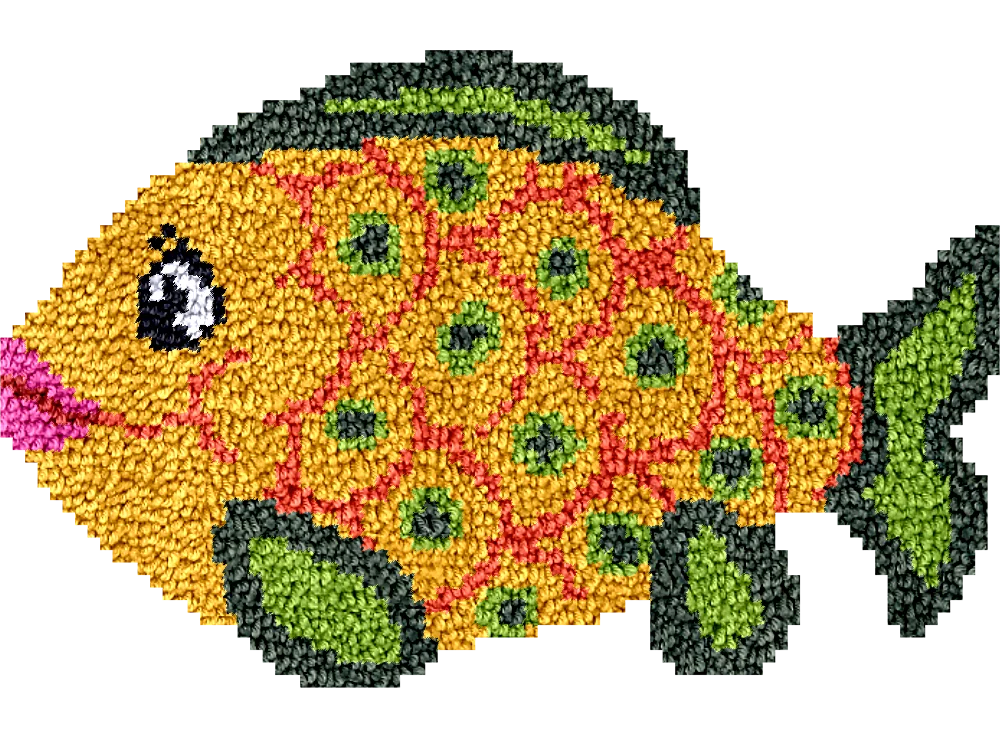 Fish DT2458 Embroidery Canvas Latch Hook Kits, Unfinished Acrylic Yarn, Embroidery Cushion, Cross Stitch Carpet