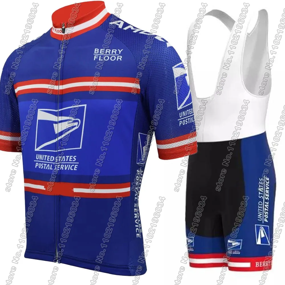 USA-Postal cycling Jersey 2024 Set National Team Clothing Men Blue Road Bike Shirt Suit Bicycle Bib Shorts Skull Ropa Maillot 2