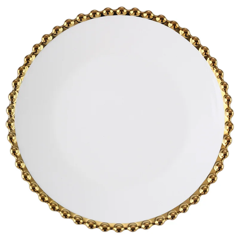 Nordic Ceramic Plates and Bowls Set Gold Round Dot Edge Steak Plate Salad Tableware Dessert Bowl Home Dinner Dishes