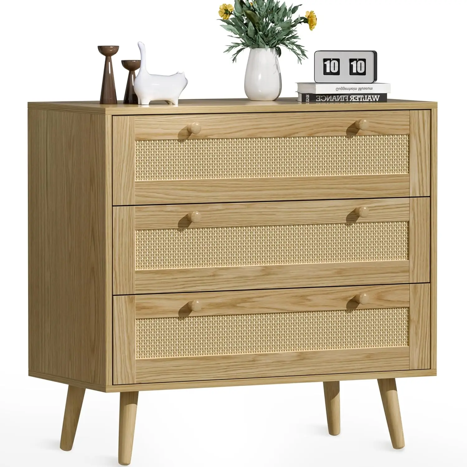 3 drawer rattan dresser for bedroom modern wooden chest with handles