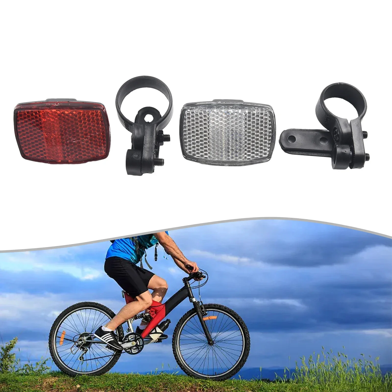 2 Pack Front & Rear Bike Bicycle Reflector Set Red & White Mounting Bracket bike accessories